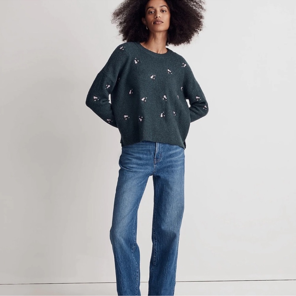 Madewell Embroidered Cross-Stitch Floral Pullover Sweater
